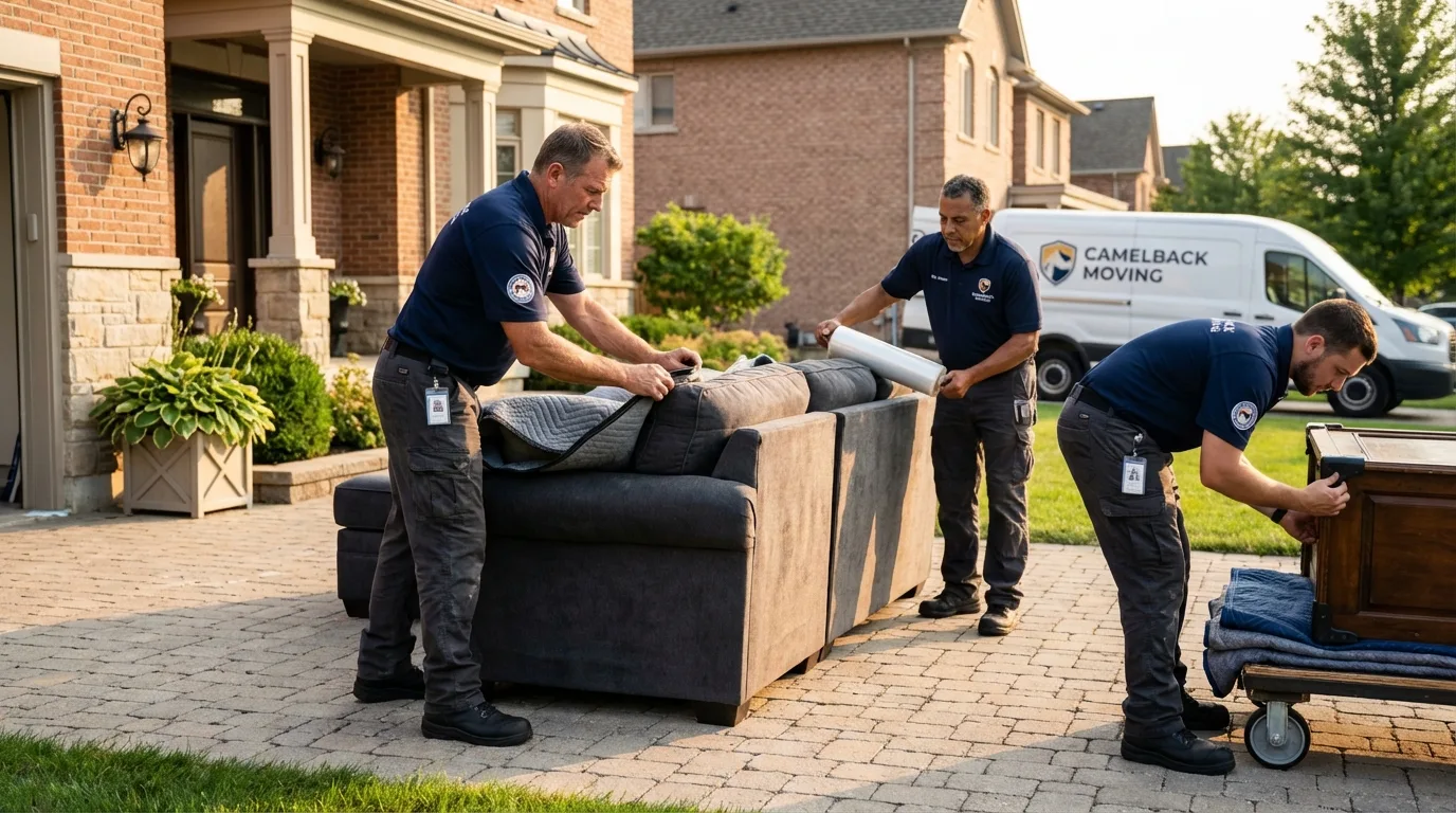 Large estate moving crew wrapping furniture in Milford, ME