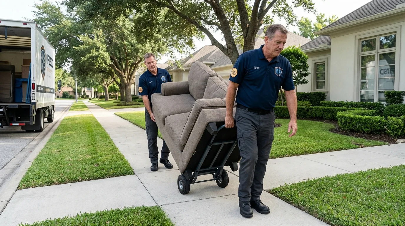 Local residential moving crew loading furniture in Milford, ME