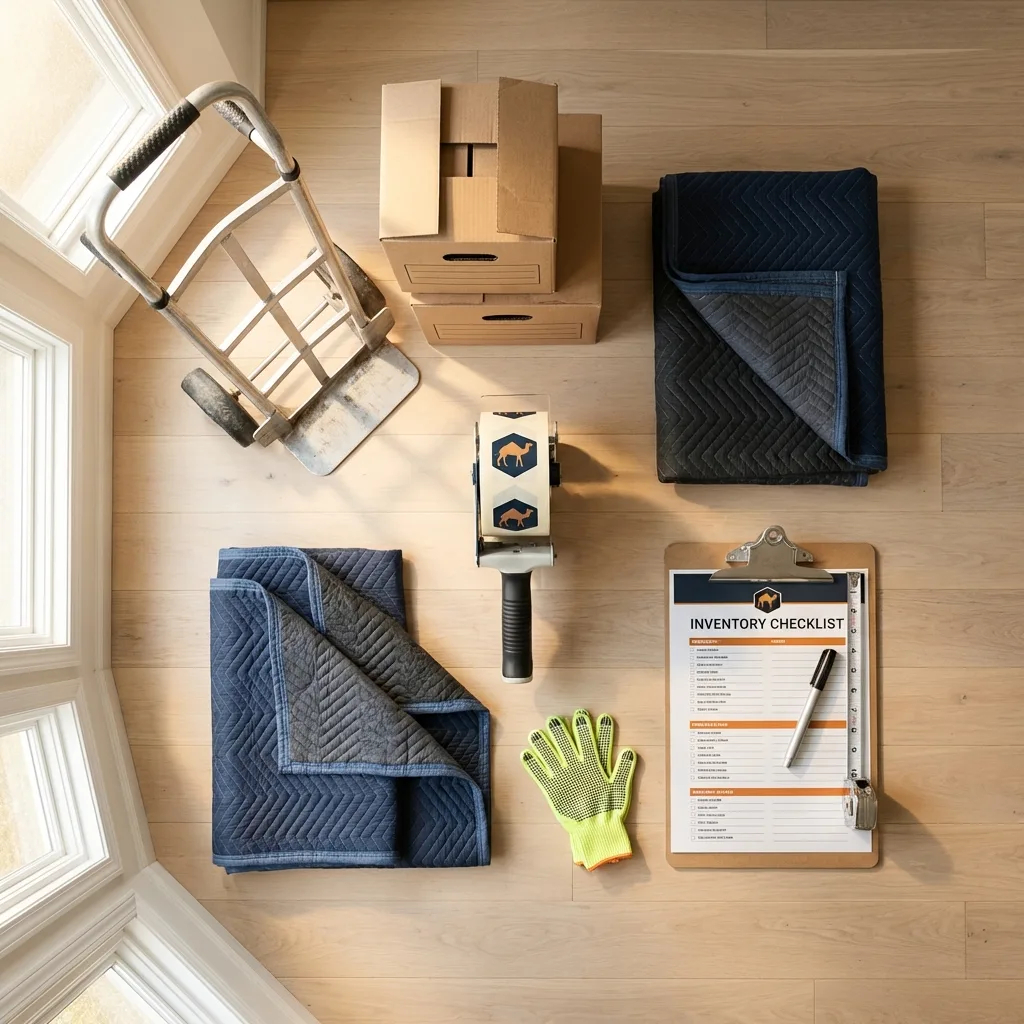 Professional moving supplies and packing materials layout for Milford residential relocations